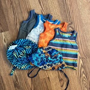 Colorful Kids Tank Tops and Hats Set